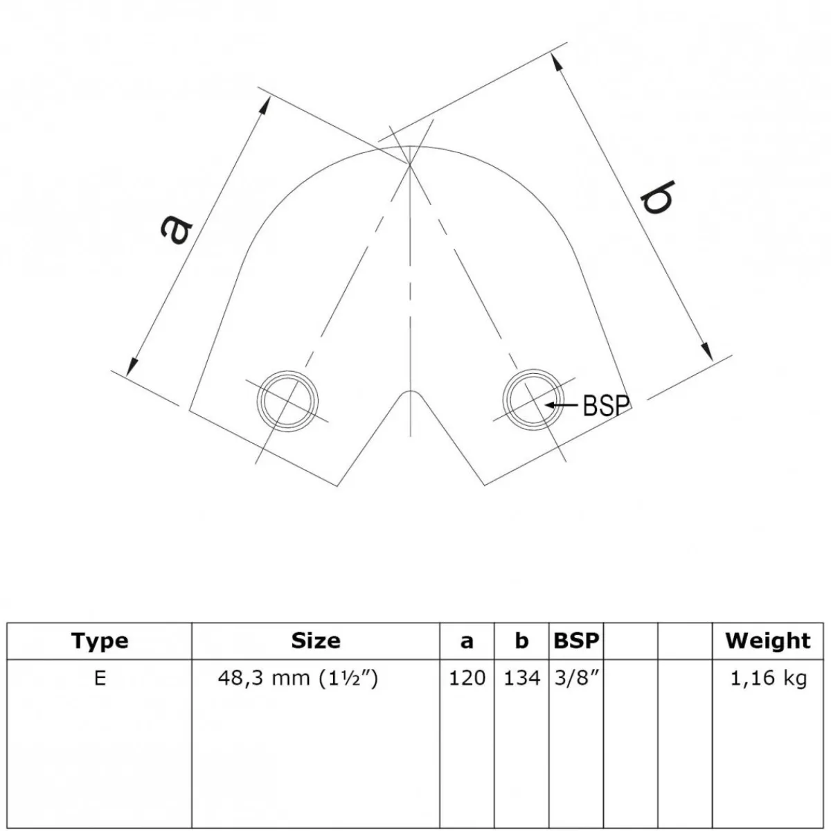 Rörkoppling vinkel 40 - 70 grader 48,3mm<LUNADO New
