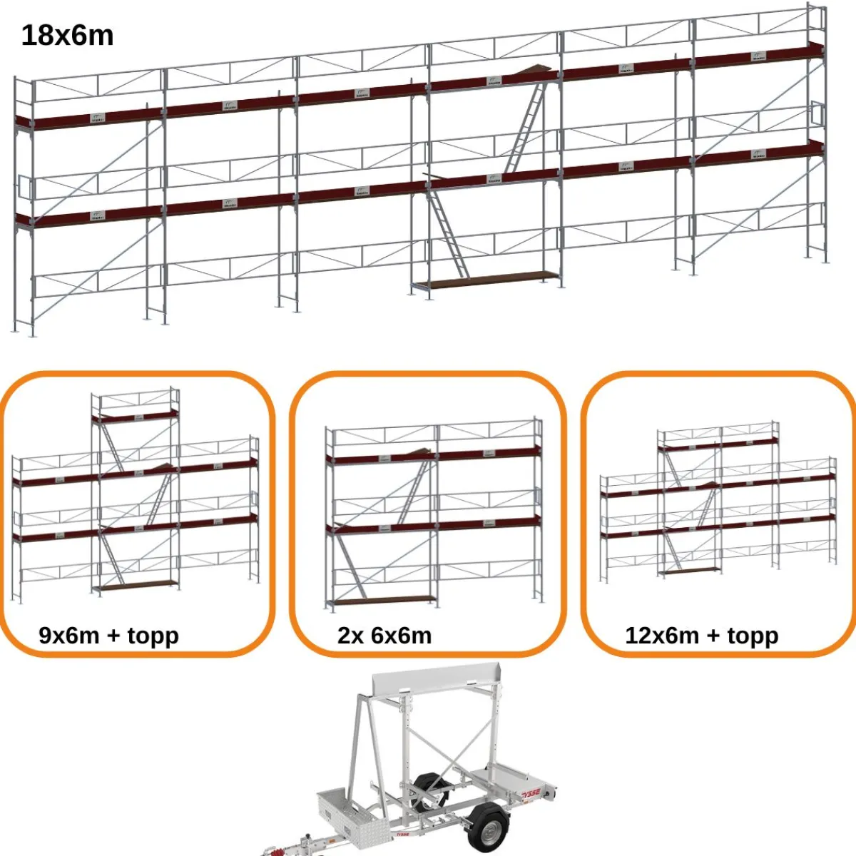 Ställningstrailer med 120m² Villapaket Ram Alu<MJ-Gerust Online